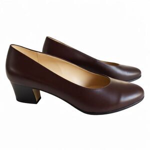 VTG Calico Leather Brown Heels Pumps Womens 9W Classic Preppy Academia Shoes